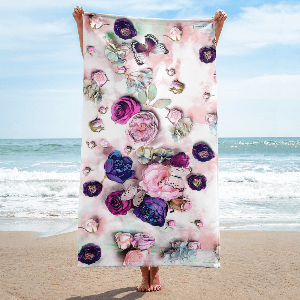 Amethyst Purple Secret Garden Floral Bath Beach Towel