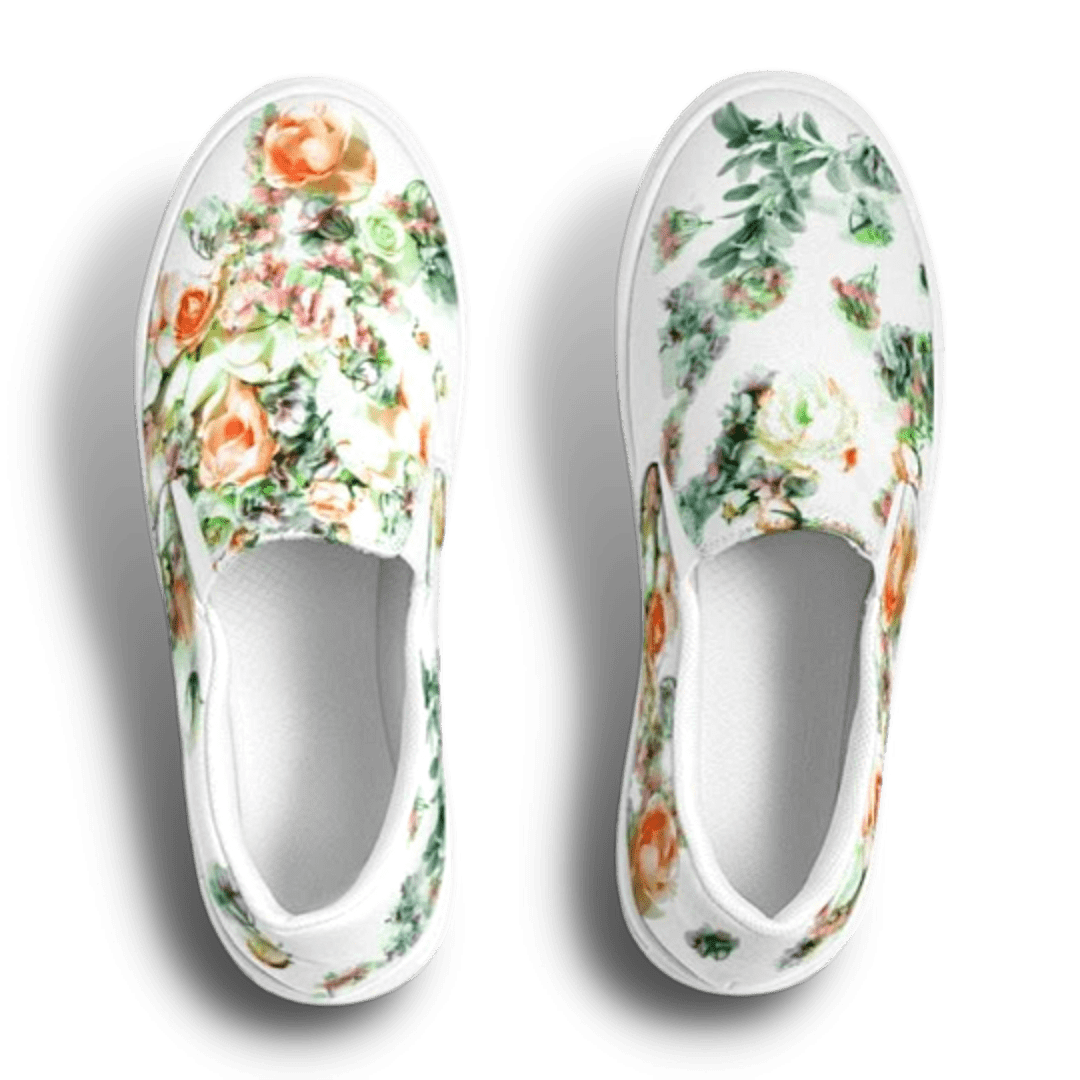 Moss 2024 Green Roses Women's Slip-On Canvas Shoe, Versailles Regency Floral Comfortable Sneakers, Edwardian Flower Print Spring Casual Shoes